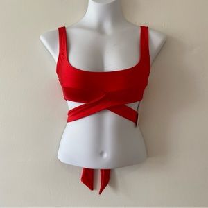 Ris-K Dippin Daisys bikini swim top only Frolic red wrap around tie